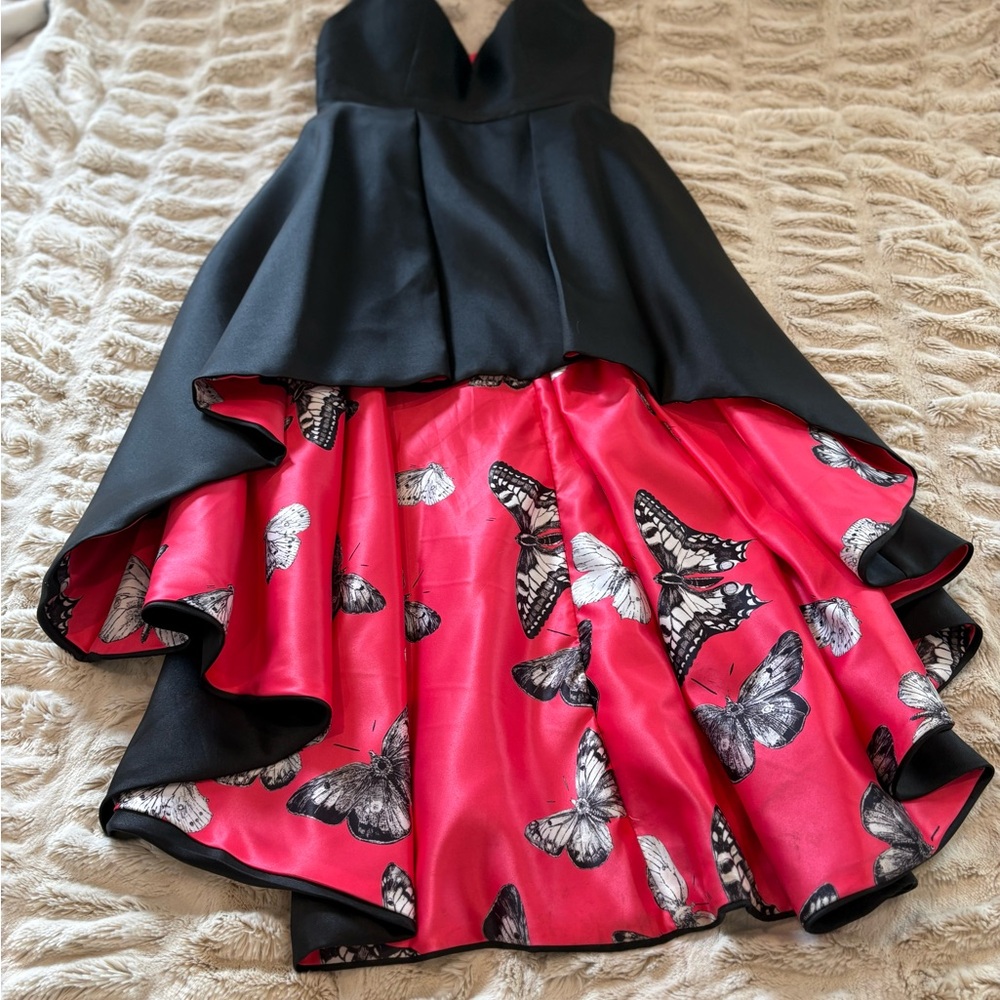 Jovani Pink Dress with Black and White Butterfly Design